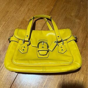 Coach Yellow Leather Shoulder Bag with Buckle Detail